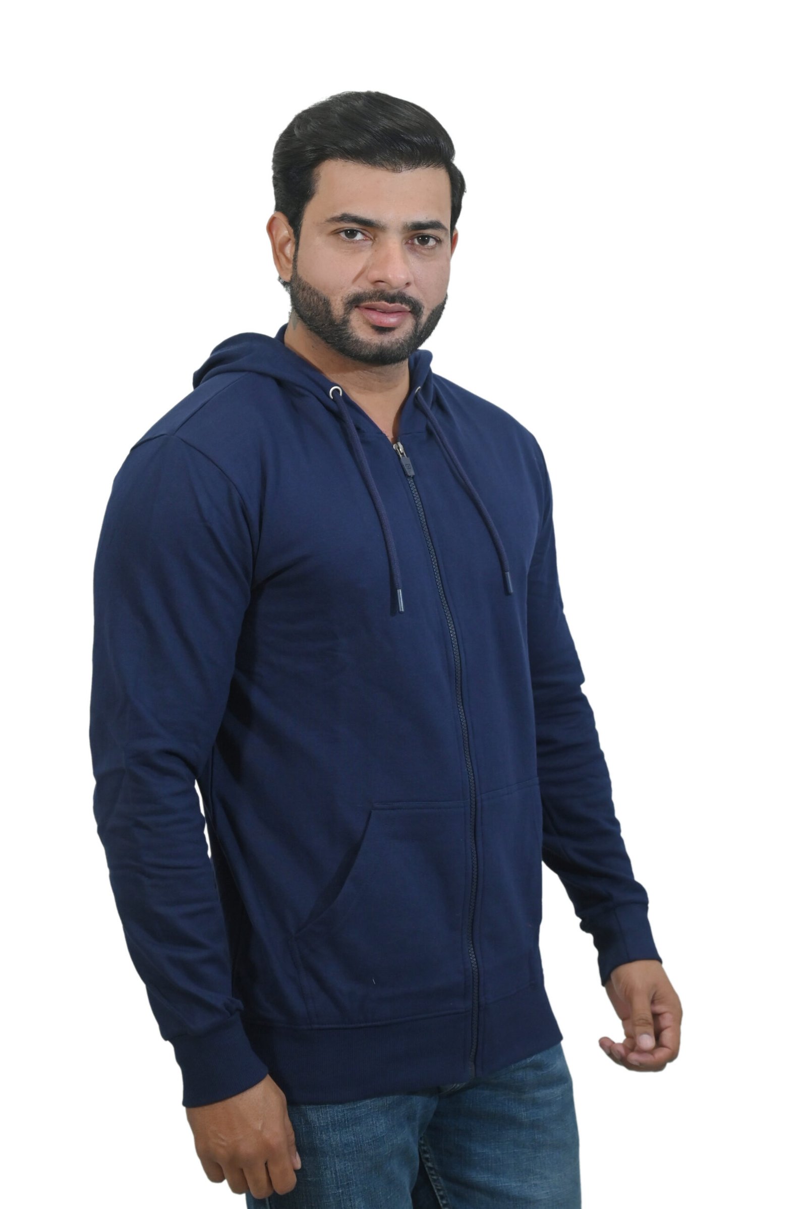 Mens Zipper Hoodie Navy Blue - Image 3