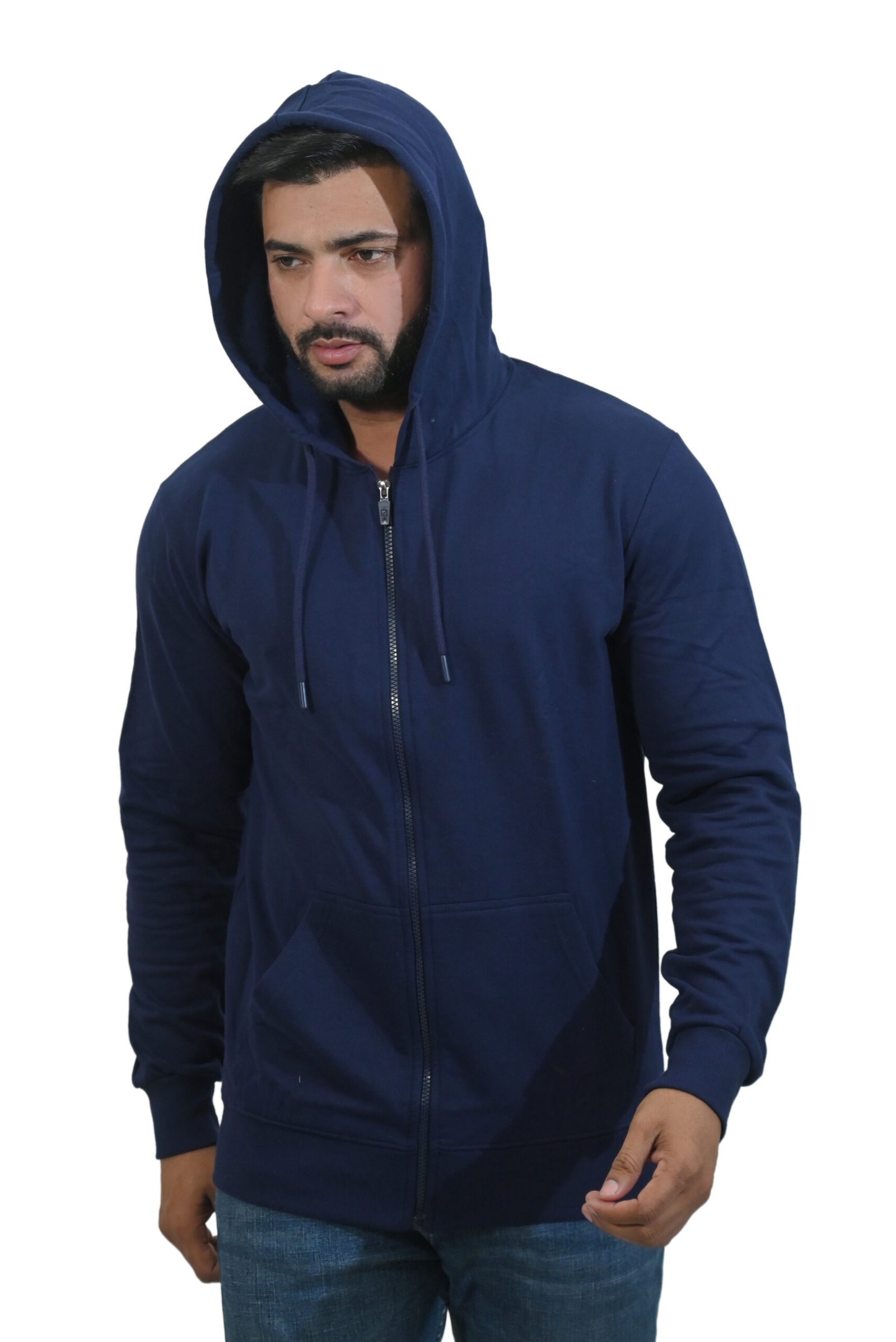 Mens Zipper Hoodie Navy Blue